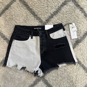 Women's Black and White Denim Shorts